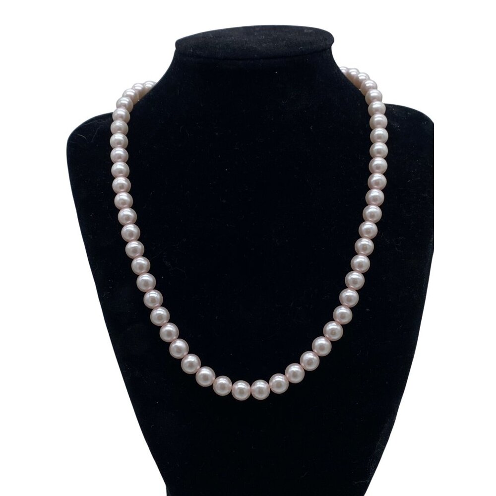 Vintage Light Pink Faux Pearl Necklace Single Strand Gold-Tone Clasp 16 inches